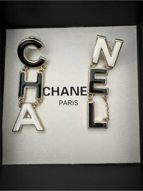 NEW! Black & White Enamel Letter Drop Earrings